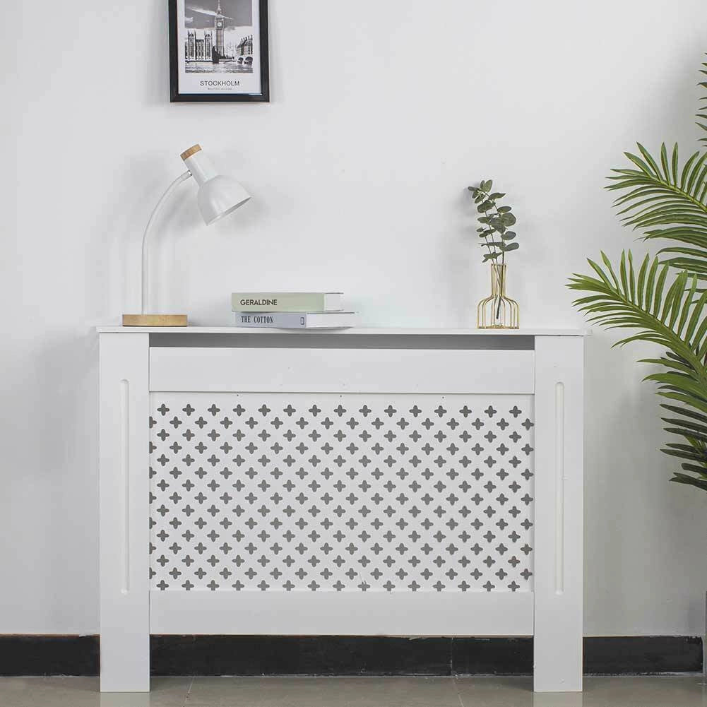 Copritermosifone in Legno MDF 112x19x82cm Copertura Radiatore Calorifero Bianco