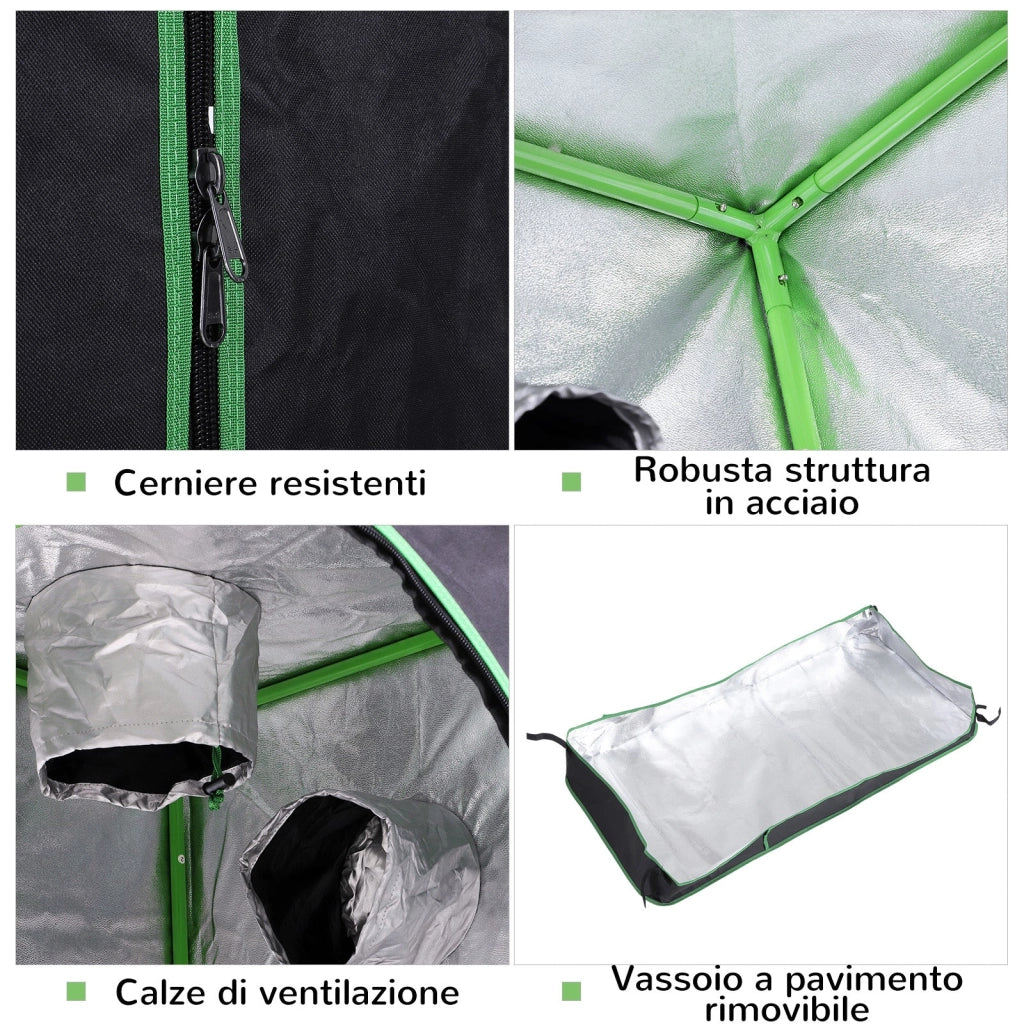 Serra Idroponica da Interno in Mylar con Prese d'Aria Regolabili 120x60x150 cm
