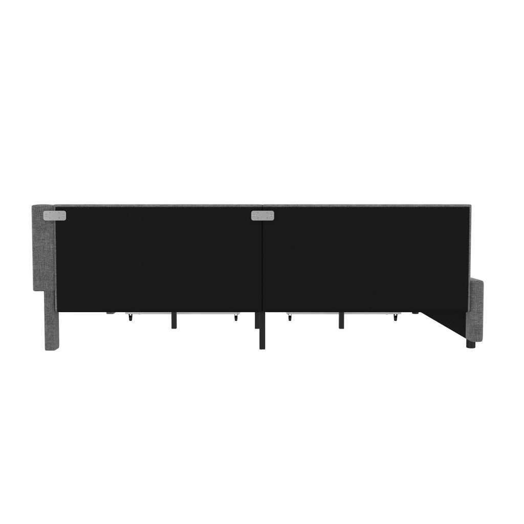 OKWISH Letto a Divano 140×200 cm, Letto Matrimoniale con 2 Cassetti, USB, Tipo C e LED Regolabile, senza Materasso, in Lino, Grigio
