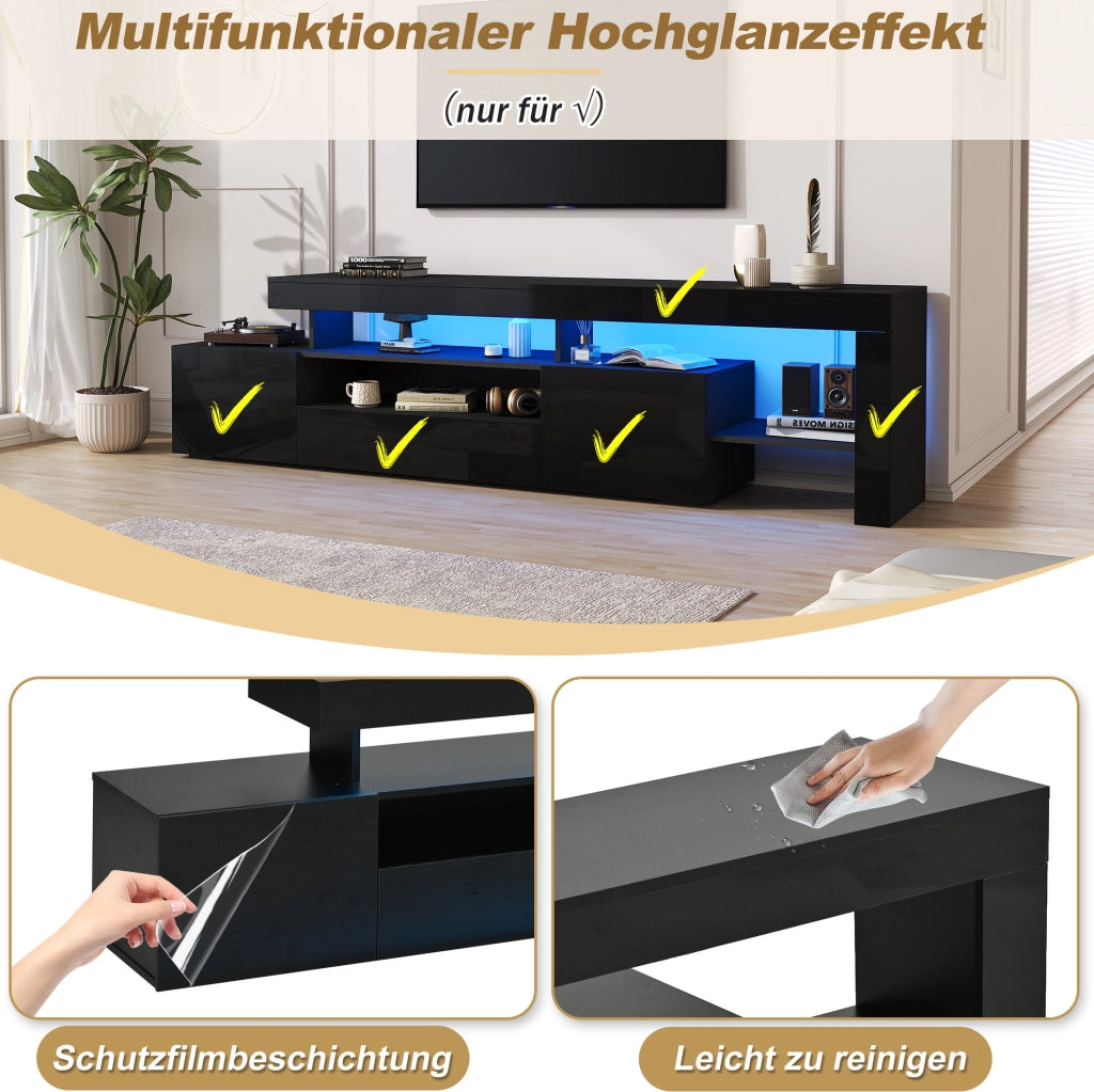 MOBILE TV con LED 192x37x53 cm Nero in Truciolare con 3 ante