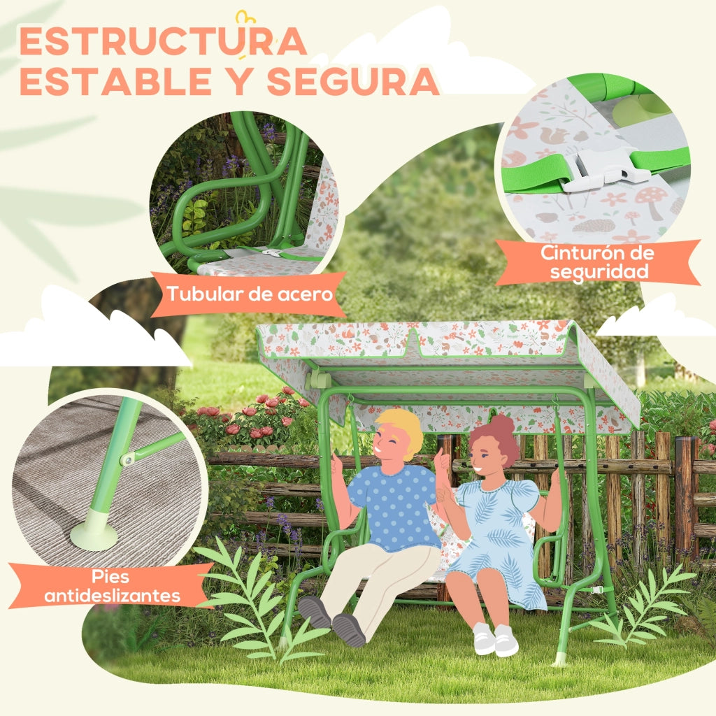 Altalena da Giardino per Bambini con Tettoia e Cinture di Sicurezza ¨C Zephmum ¨C Verde 112x75x120 cm