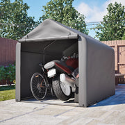 Garage per biciclette 160x220x165 cm grigio, porta a rullo, struttura in acciaio nero verniciato a polvere, PE resistente alle intemperie