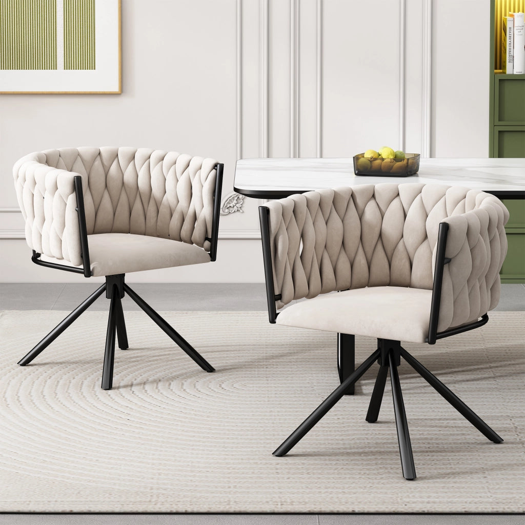 Sedia da pranzo in velluto - Zephmum - Set di 2 - Beige - Gambe in metallo