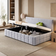 Letto imbottito 90x200 cm con contenitore idraulico, schienale senza braccioli, velluto grigio chiaro
