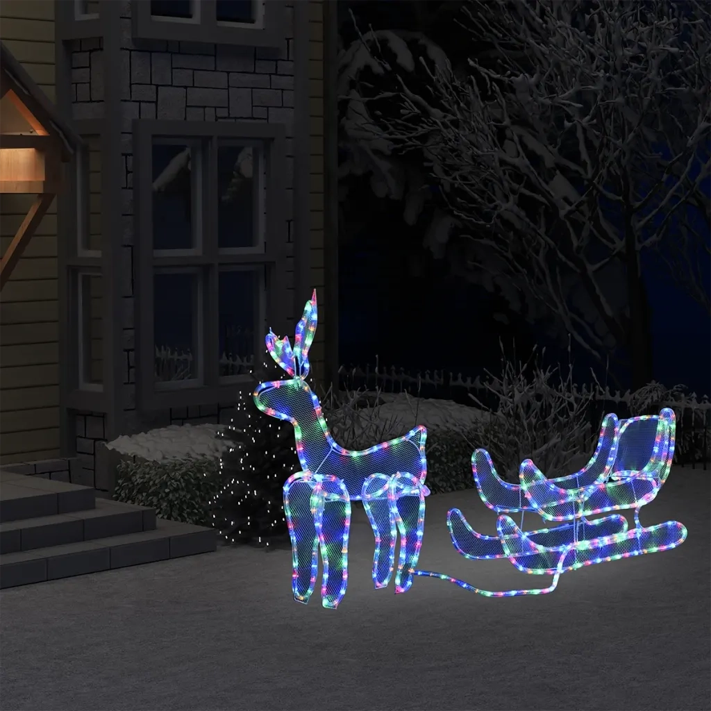 Decorazione Luminosa Natalizia Slitta e Renna con Rete 432 LED cod mxl 53360