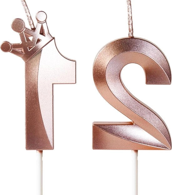 Candele per compleanni con numero 21 con corona 3D rosa oro - 5 cm - per torta di compleanno - decorazione per matrimoni e celebrazioni di anniversario