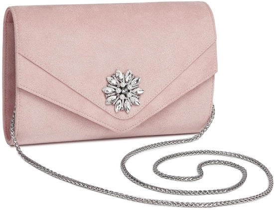 Clutches eleganti in suède con motivo di diamanti, borsa da sera con catena per matrimoni, feste e crossbody, borsa da matrimonio.