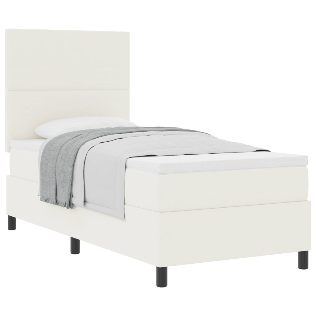Letto con Box Spring e Materasso Panna 100x200 cm Tessuto a Coste