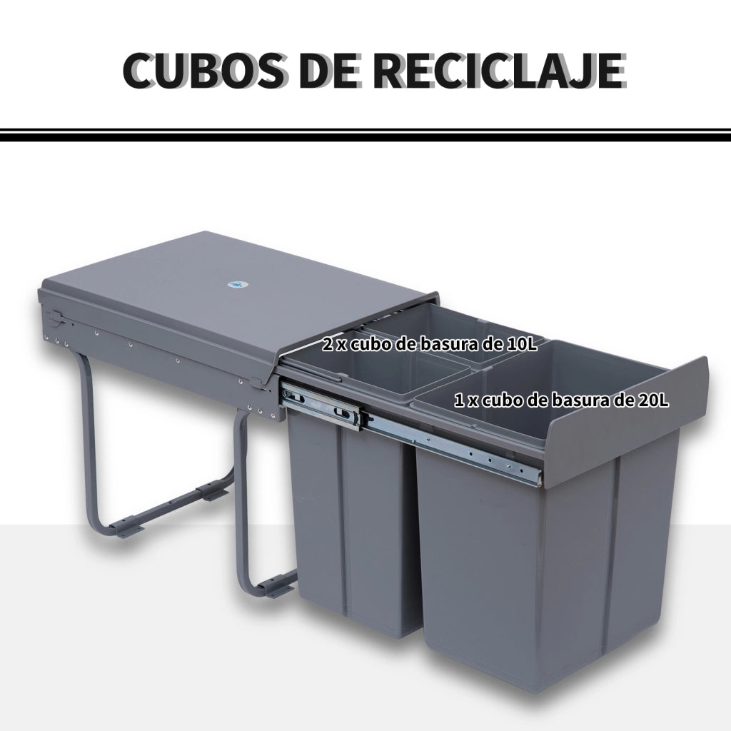 Mobile Sottolavabo con 3 Contenitori Riciclaggio ¨C Zephmum ¨C Grigio 48x34,2x41,8 cm