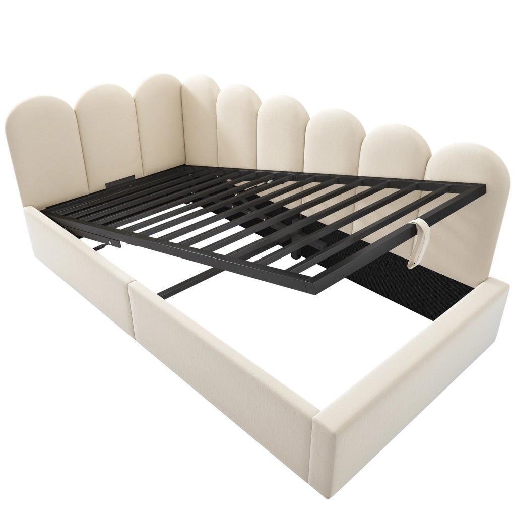 Letto daybed 90x200 cm con contenitore idraulico; struttura in metallo e velluto beige