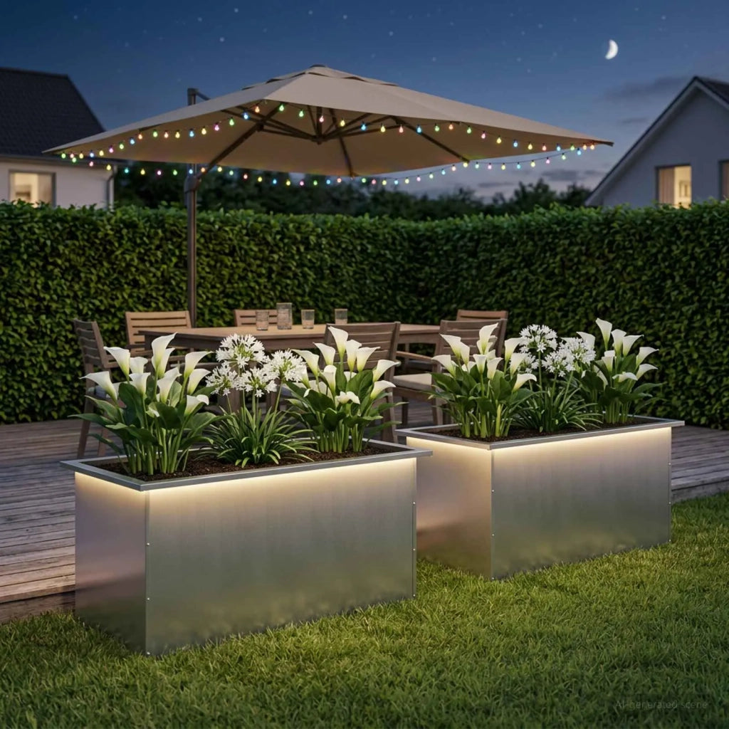 Fioriera da giardino con LED 2 pz Argento 50 x 80 x 48 cm 8008221