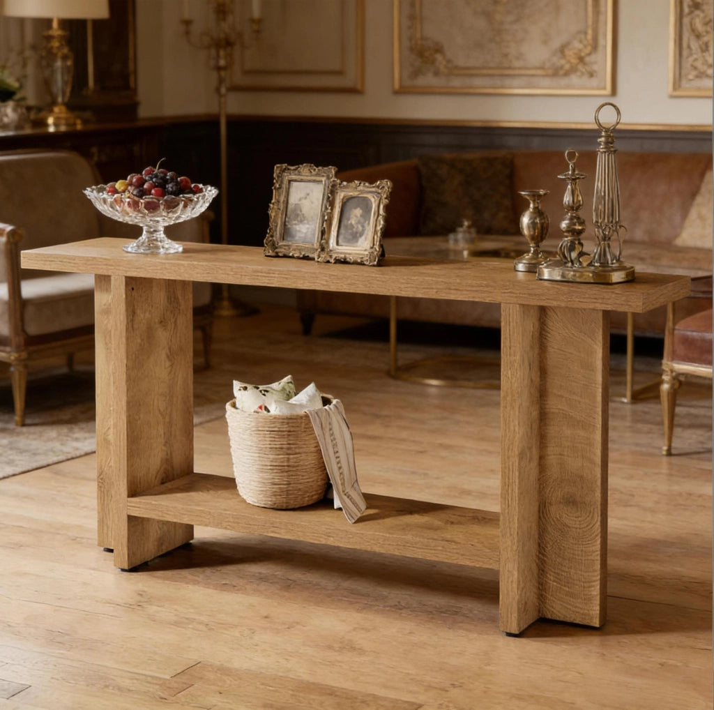 Tavolo consolle a 2 ripiani in MDF 150 x 30 x 80 cm marrone