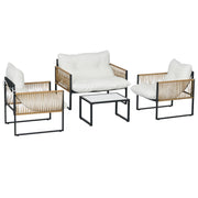 Set Giardino in Polyrattan con 2 Sedie 1 Divano 2 Posti 1 Tavolino e Cuscini Crema ¨C zephmum ¨C 6 Pezzi
