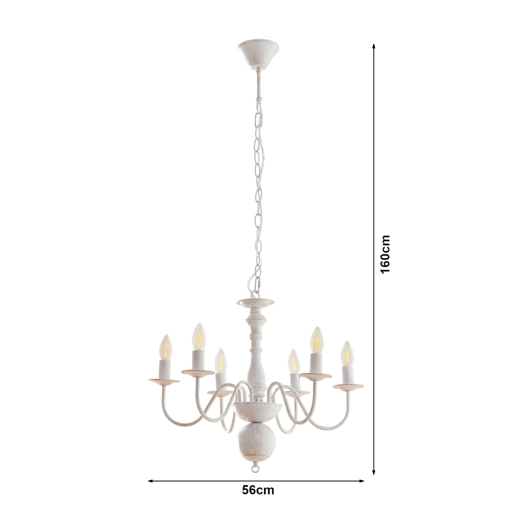 Lampadario Berkeley con 6 Bracci Curvi E14 Bianco Vintage lux.pro