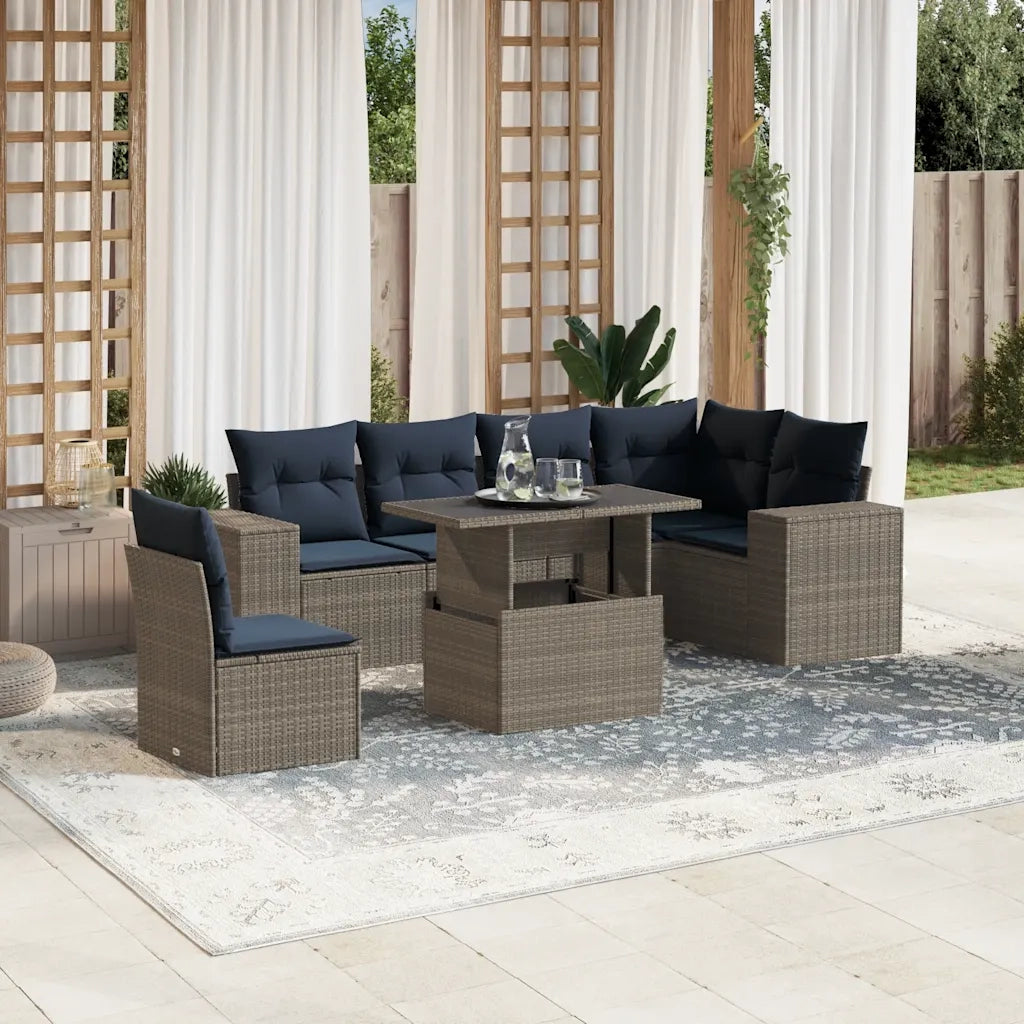 Set Divani da Giardino 7 pz con Cuscini Grigio in Polyrattan 3269201