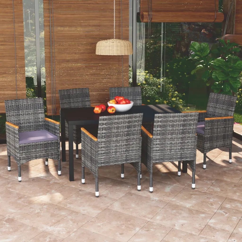 Set da Pranzo per Giardino 7 pz con Cuscini Polyrattan Grigio 3095030
