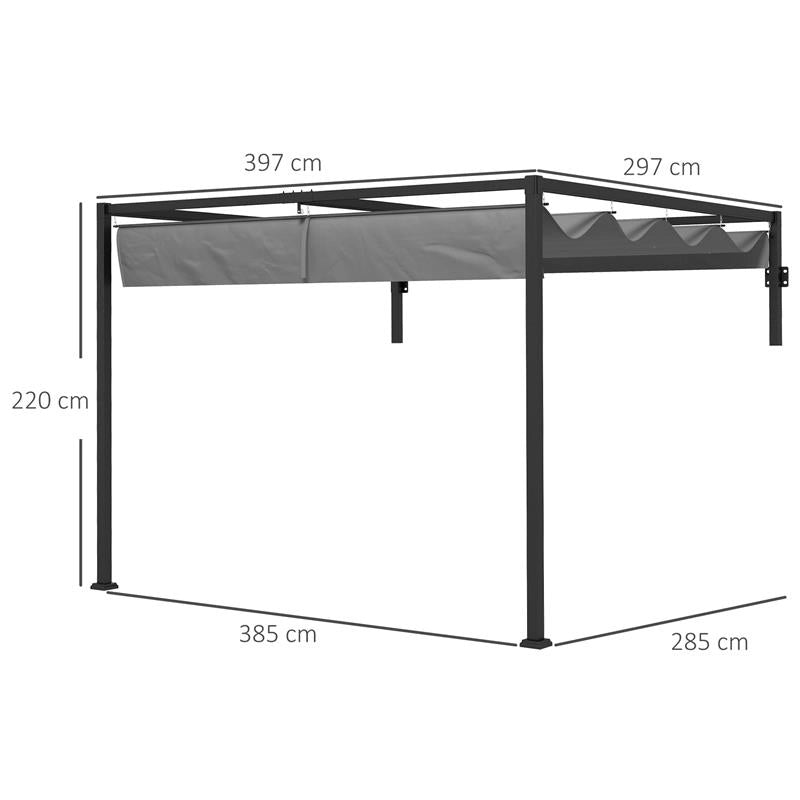 PERGOLA GAZEBO 3X4 M CON TETTUCCIO RETRATTILE E FORI DI DRENAGGIO IN ACCIAIO E POLIESTERE GRIGIO