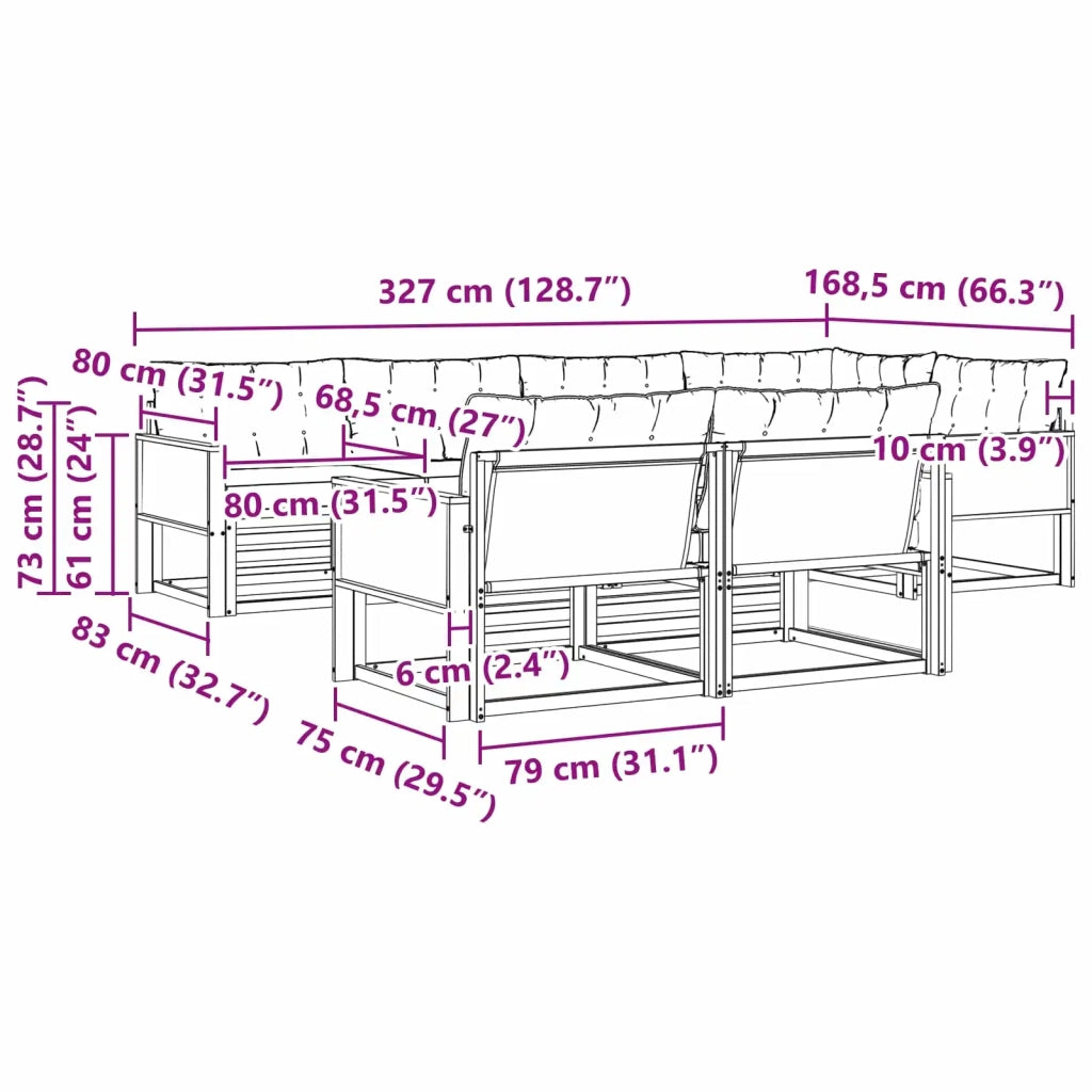 Set di divani da esterno 7 pz Naturale e Nero 3381484