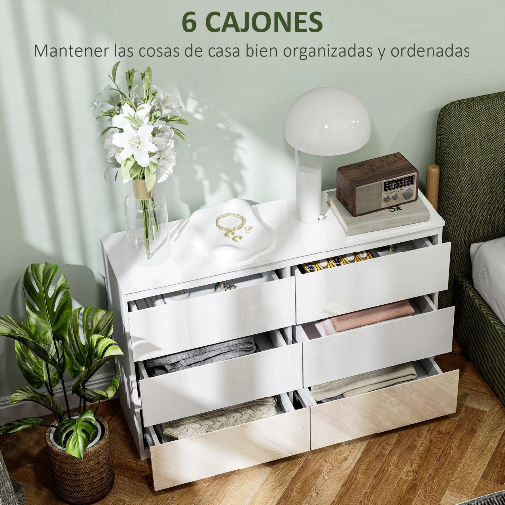 C¨®moda Moderna con 6 Cassetti ¨C zephmum ¨C Bianco Lucido 112x34x75 cm