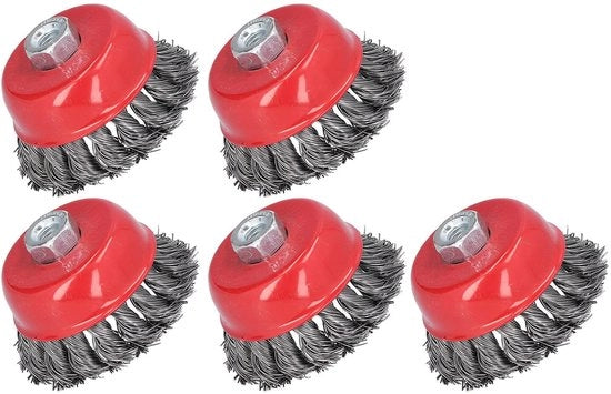 Set di pennelli a setole di alta qualità a 5 pezzi - rimozione ruggine - lucidatura - avvolgimento M10 - alta resistenza allo shock - set di pennelli a setole in acciaio