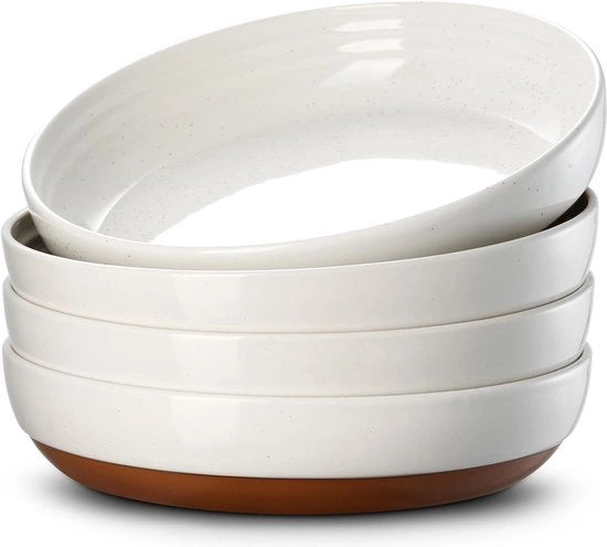 Set di Piatti Profondi per Ramen 4 pezzi - 880 ml Ceramica Set di Piatti Profondi per Ramen - Altezza del bordo - Ø 21.5 cm - Set di piatti e piatti per servire - Salata Dessert Antipasto - Set di piatti per party di benvenuto - Vaniglia Bianco