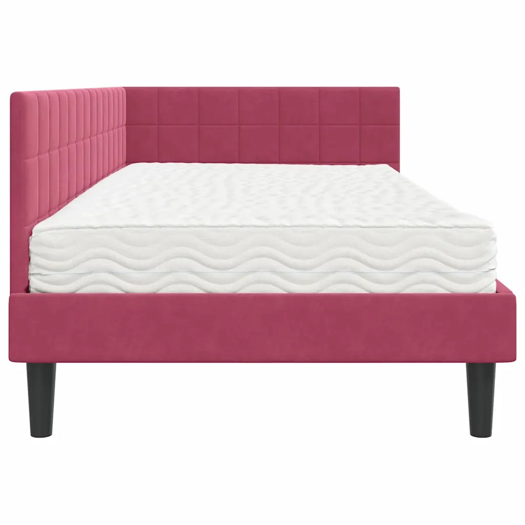 Letto singolo | Letto per adulti | Struttura Letto Angolare con Materasso 2 pcs Verde Velluto