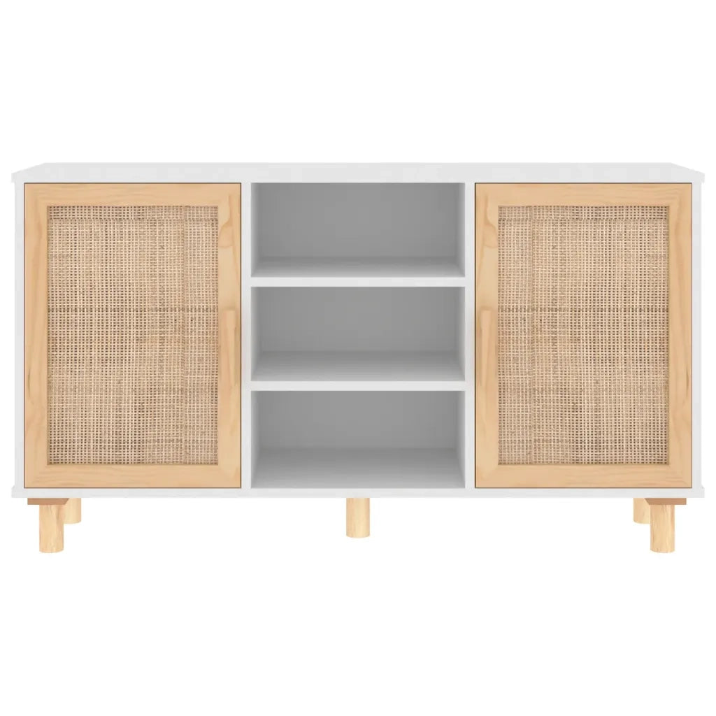 Credenza Bianca 105x30x60cm Legno Massello Pino Rattan Naturale cod mxl 20936