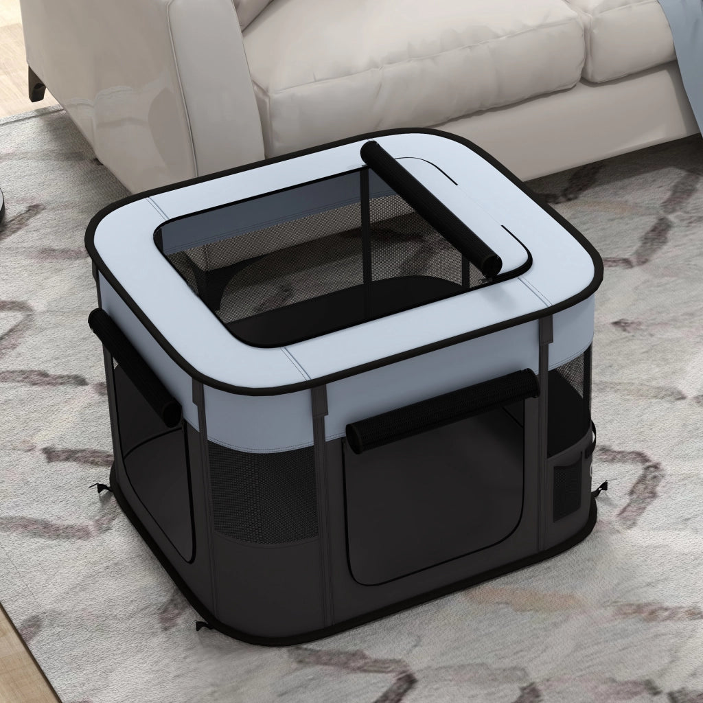 Area giochi pieghevole con finestre in rete e tasche portaoggetti per interni ed esterni in poliestere grigio 74 × 60 × 45 cm