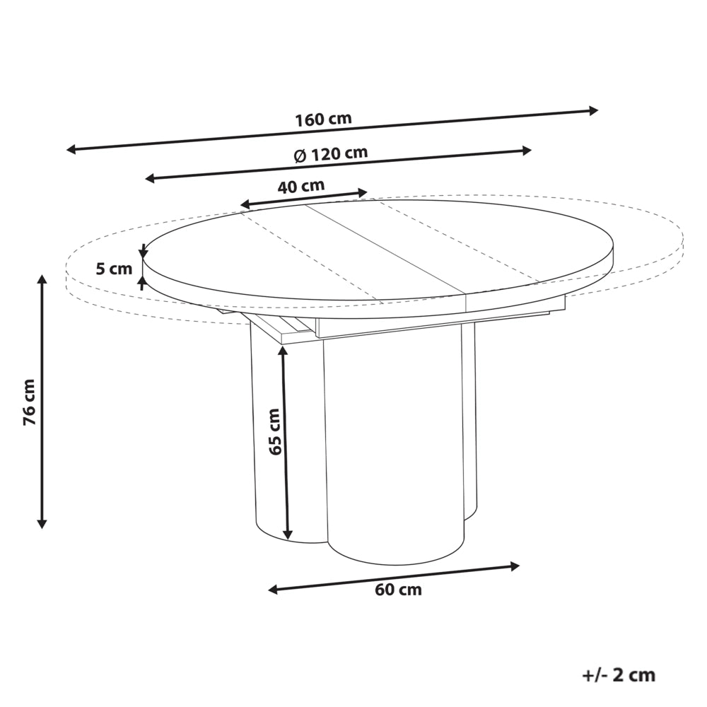 Tavolo da pranzo allungabile con ampia base a piedistallo MDF 120/160 x 76 cm Mobili per la sala da pranzo minimalisti Marrone chiaro