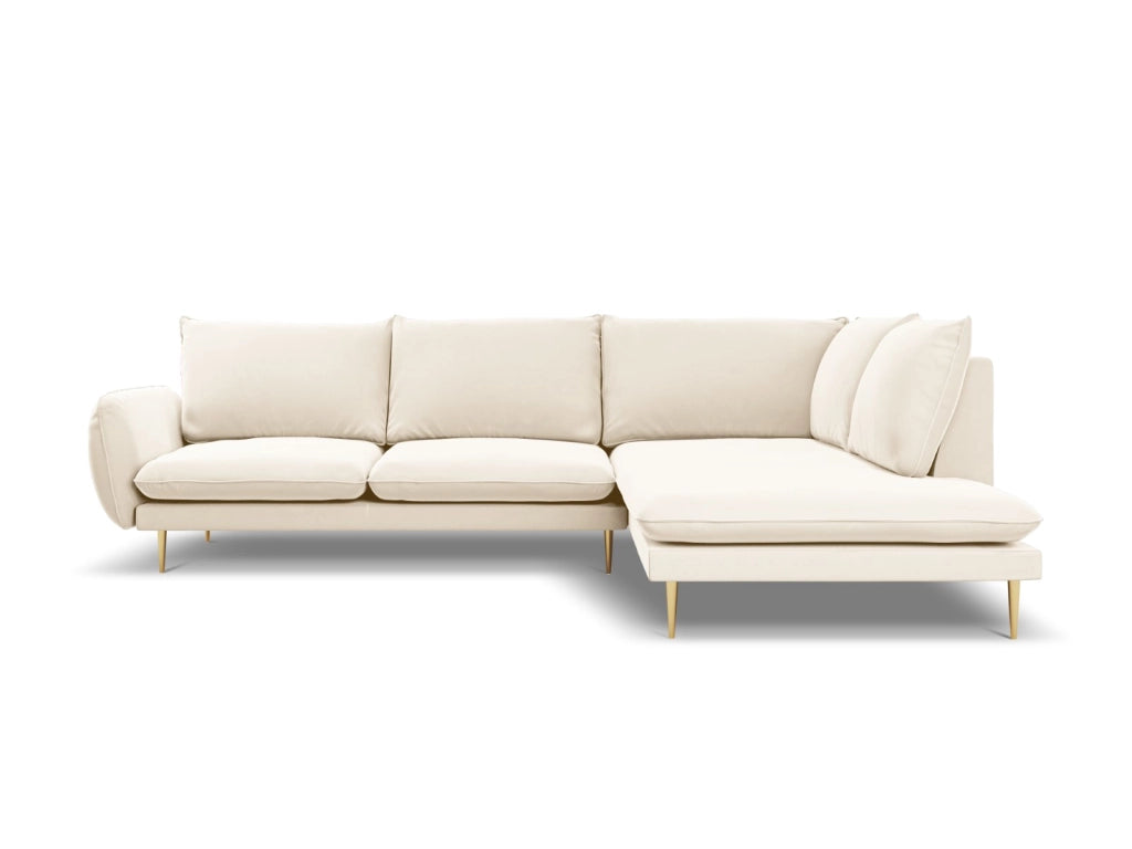 Cosmopolitan Design - Divano angolare destro "Vienna" 6 posti in velluto beige chiaro 