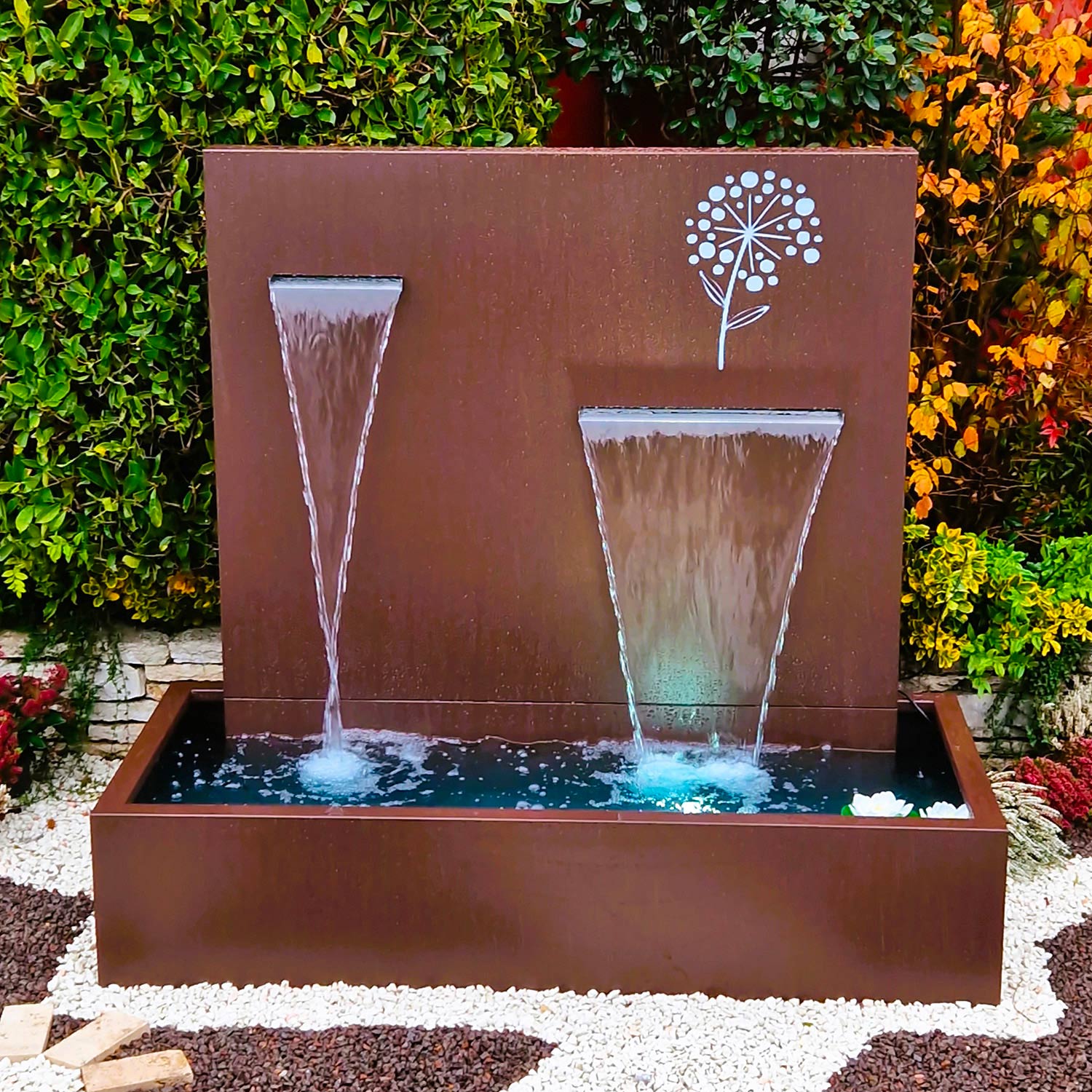 Fontana a Cascata da Giardino 190x80xH180 cm in Metallo con Pompa Corten