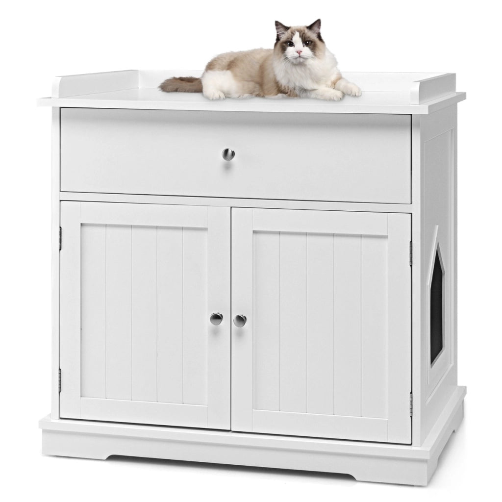 Armadietto moderno lettiera per gatti, Mobile per lettiera per gatti con cassetto e 2 porte Bianco-Lettini e divanetti