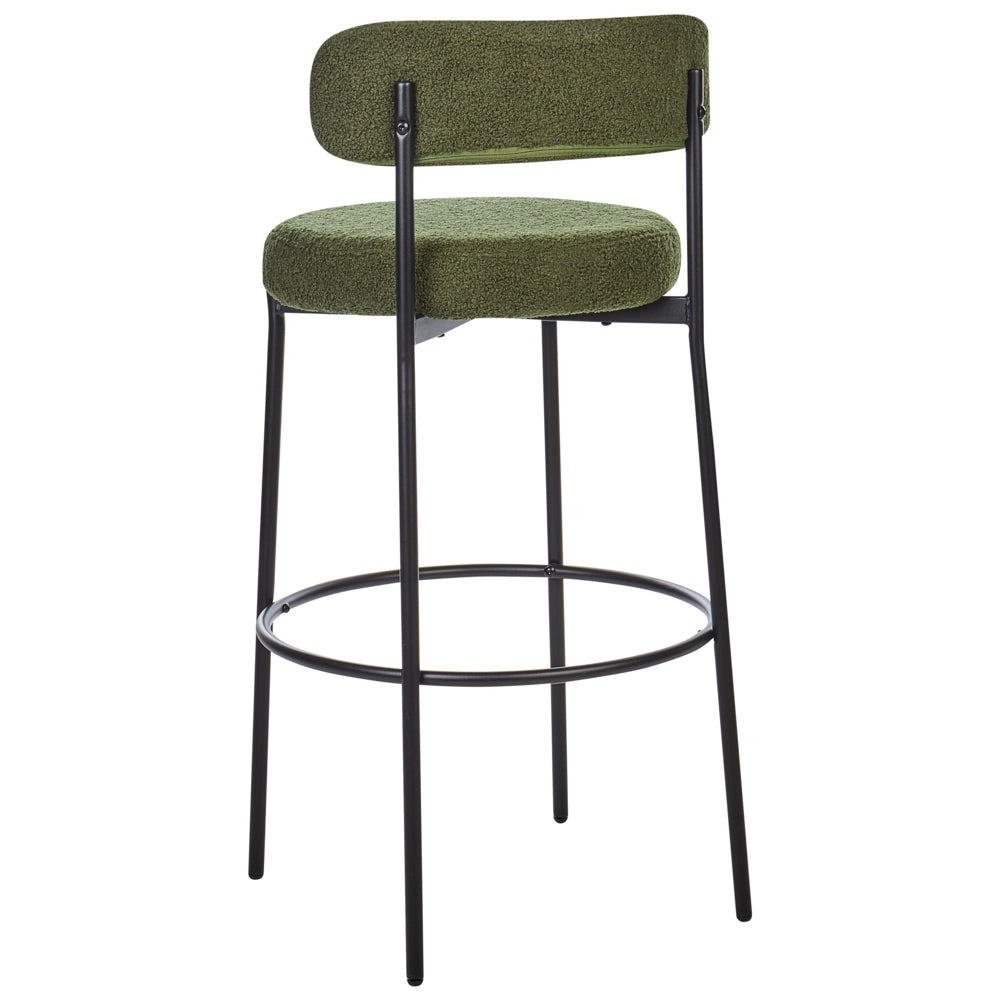 Set di 2 sgabelli da bar Verde Scuro Senza braccioli Gambe in acciaio nero Boucle Design moderno Sedute per la sala da pranzo