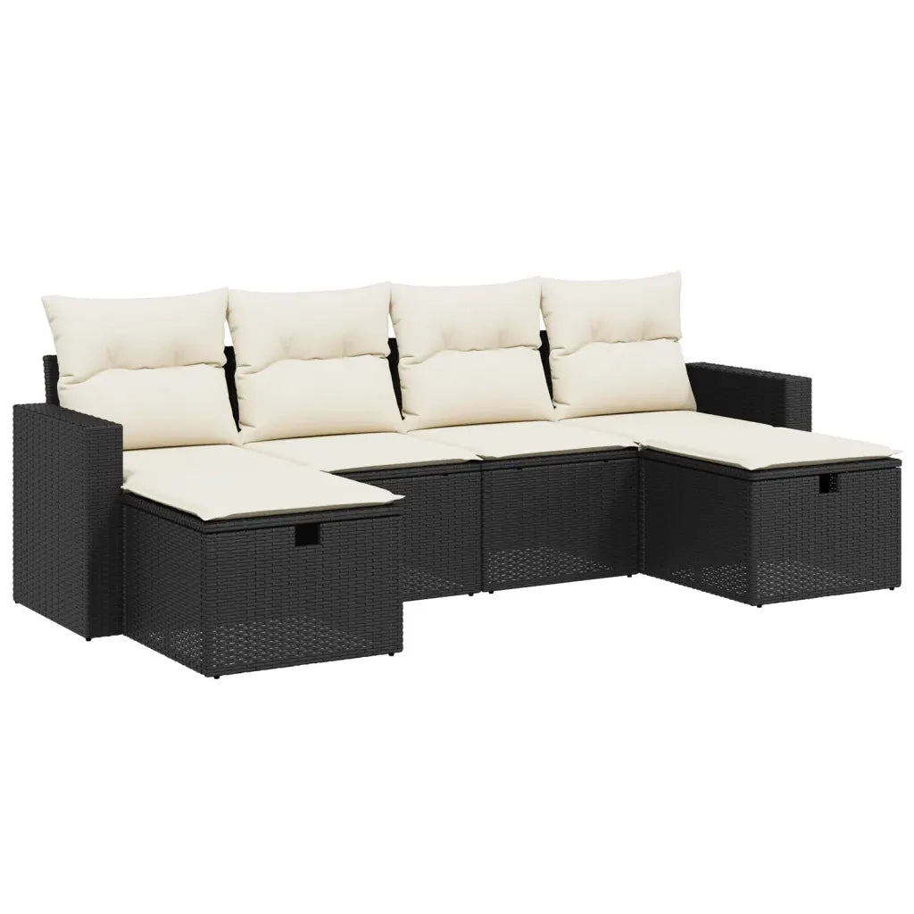 Set Divano da Giardino 6 pz con Cuscini Nero in Polyrattan 3263542