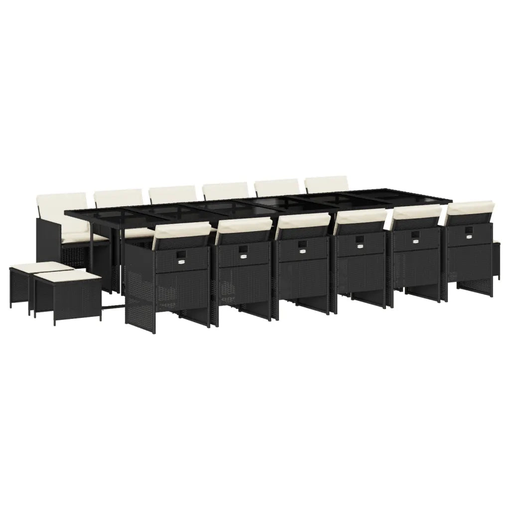 Set da Pranzo da Giardino 17 pz con Cuscini Nero in Polyrattan 3277769
