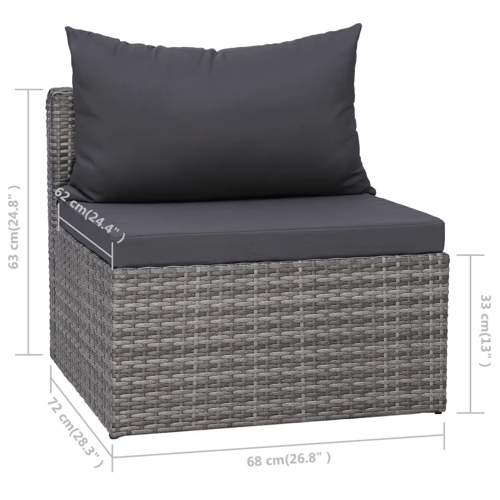 Set Divani da Giardino 8 pz con Cuscini in Polyrattan Grigio 44157