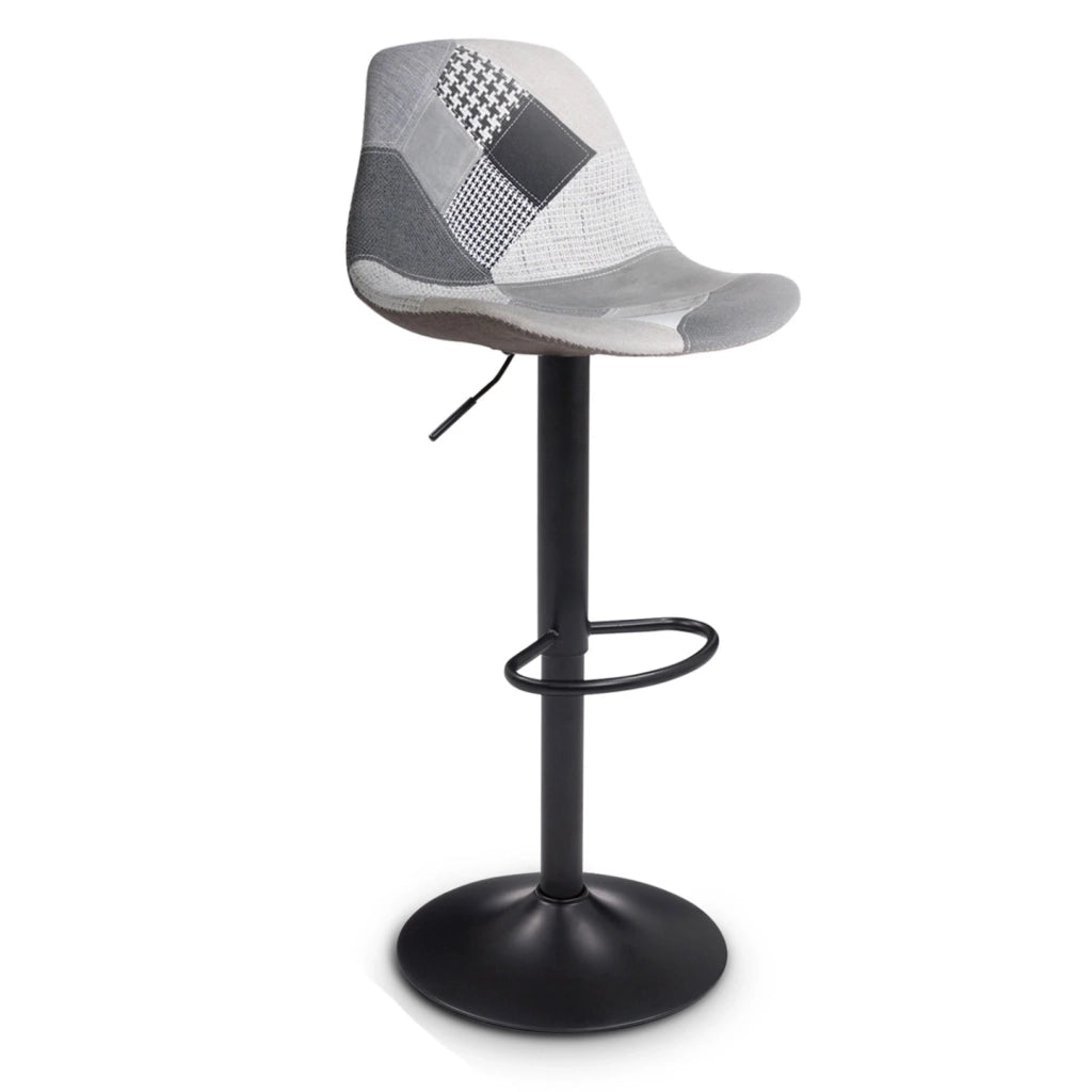 IDMarket - Lote de 4 taburetes de bar KARL patchwork negro, gris y blanco con patas negras