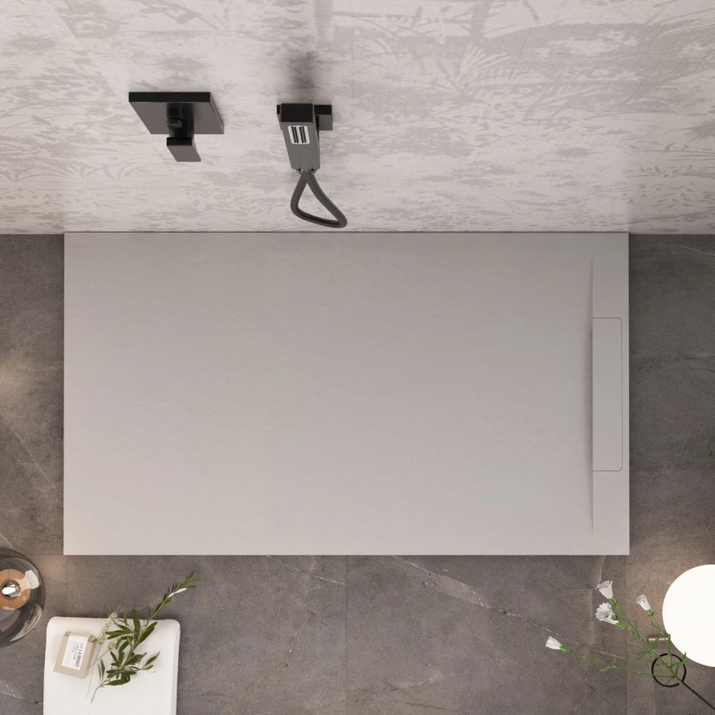 Piatto doccia in marmoresina grigio chiaro effetto pietra cemento vincent, misura 90x150