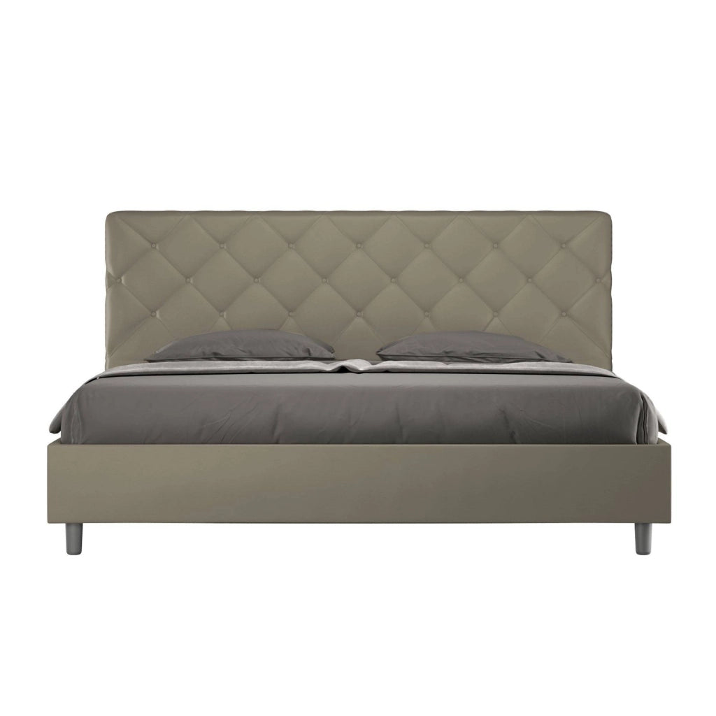Letto matrimoniale king size con rete imbottito 190x190 similpelle cappuccino Priya