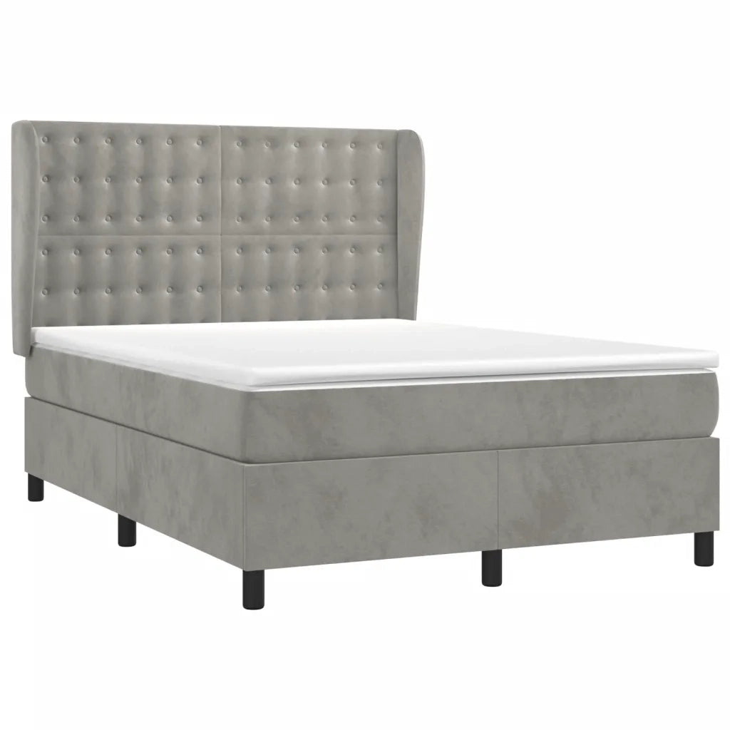 Giroletto a Molle con Materasso Grigio Chiaro 140x200cm Velluto 3129453