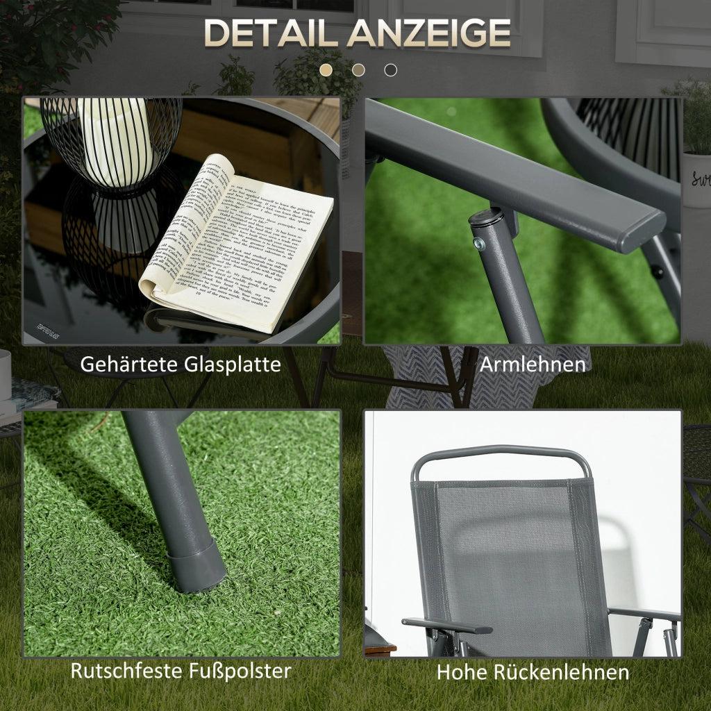 Set Bistrot 3 Pezzi ¨C zephmum ¨C Tavolo in Vetro Pieghevole e Sedie in Metallo Grigio Scuro