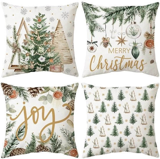Set di cuscini di Natale da 4 pezzi - 45 x 45 cm - Copertura di cuscino in velluto - Comodo e stile - Per un'atmosfera più accogliente - Cuscini decorativi