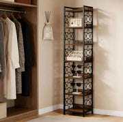 Scaffale angolare a 7 ripiani in MDF e metallo nero e marrone rustico