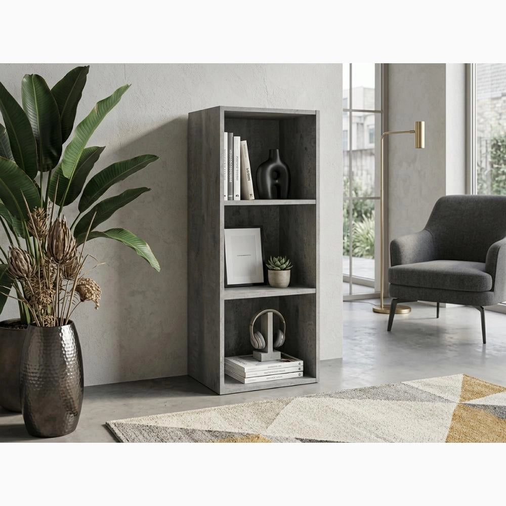 Libreria Scaffale Modulo Aperto 3 Ripiani Portaoggetti 30x24x80H cm Cemento LIB03