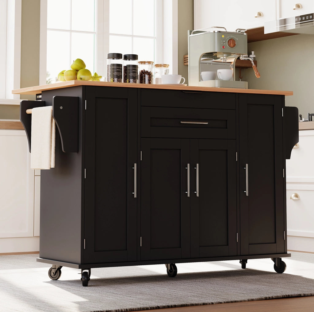 Isola da cucina con piano estraibile 136x70x92 cm in MDF nero e naturale