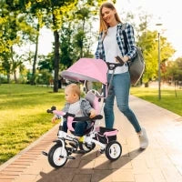 Triciclo per Bambini con Maniglione 6 in 1, Tettuccio Regolabile e Cintura di Sicurezza, Età 1-5 Anni, Rosa