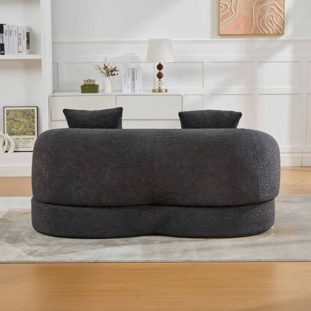 Divano letto 2 posti - con funzione pieghevole e 2 cuscini - in chenille grigio scuro