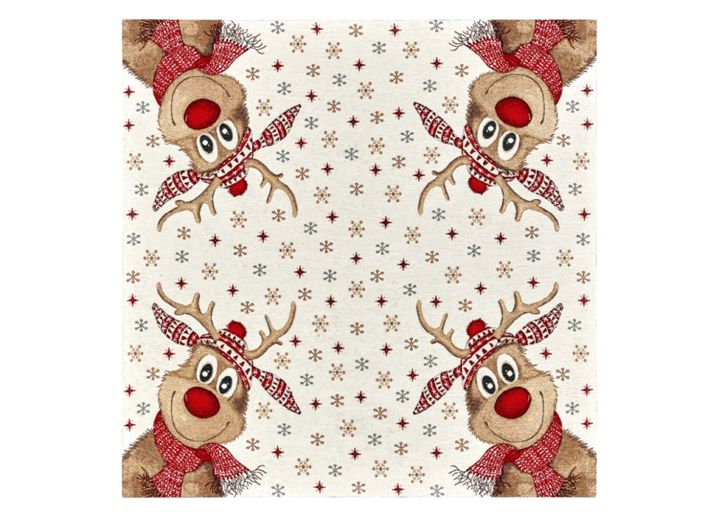 Tovaglia Centrotavola Centrino Tavolo Fantasie Natalizie Cinigliato Piazzato Made Italy - 90x90 - Rudolph