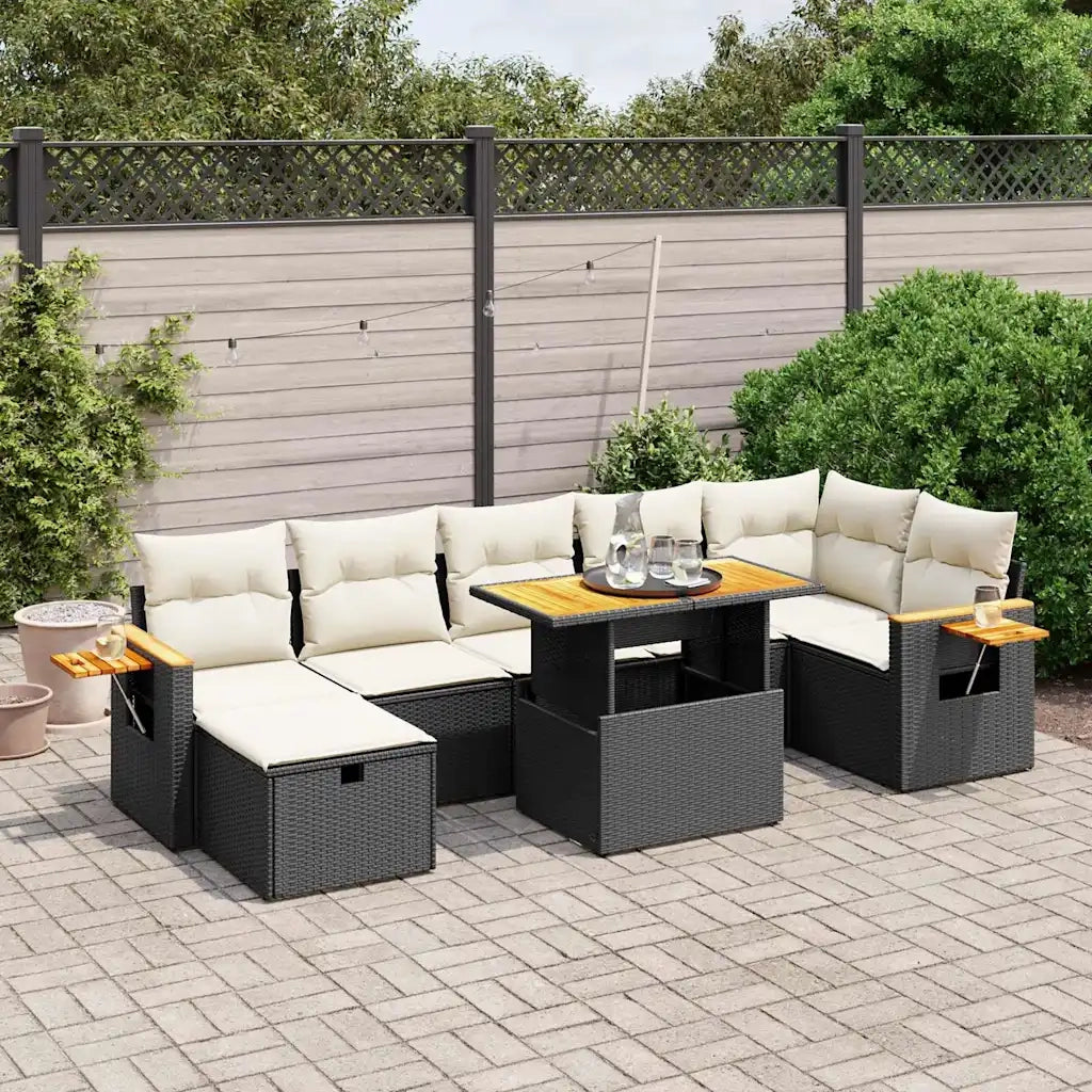 vidaXL Set Divani da Giardino con Cuscini 8 pz Nero in Polyrattan