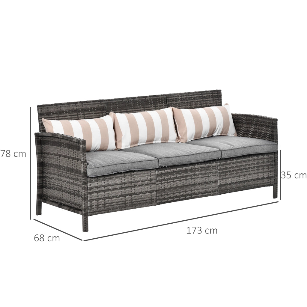 Divanetto da Esterno 3 Posti in Rattan PE, Divano da Esterno con Cuscini Imbottiti e Sfoderabili, per Giardino, Patio e Terrazzo, 173x68x78 cm, Grigio